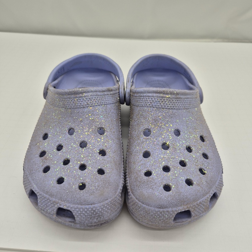 Crocs Classic Glitter Clogs Purple Girls Size J5 Slip On Sandals